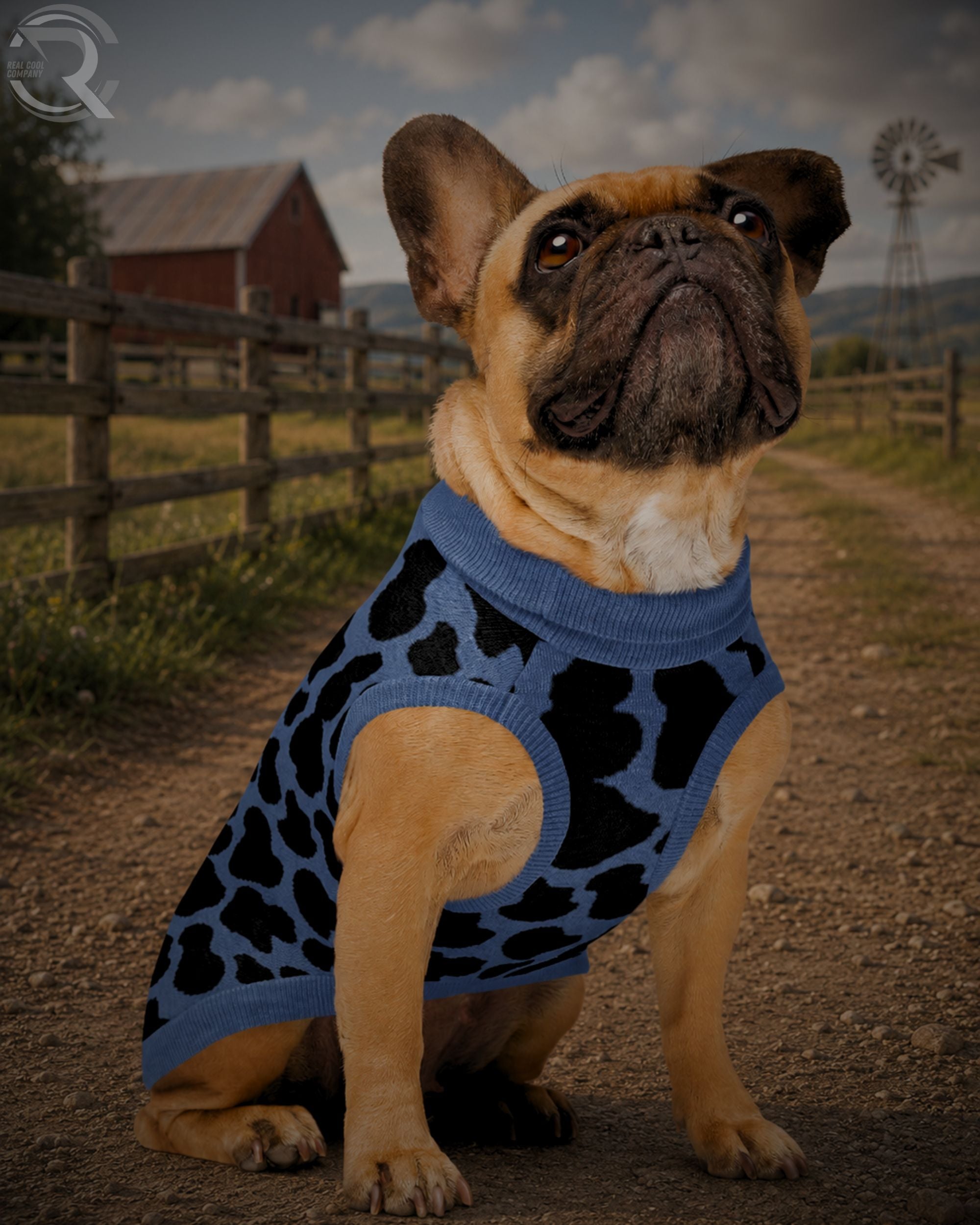 Black & Blue Cow Print Knitted Dog Sweater