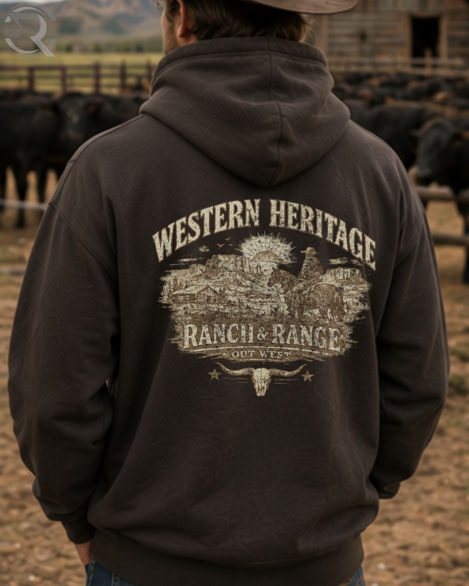 Vintage western heritage ranch and range graphic hoodie with cowboy artwork