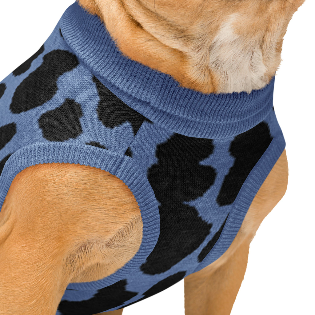Black & Blue Cow Print Knitted Dog Sweater