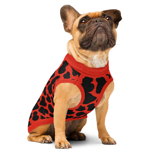 Black & Red Cow Print Knitted Dog Sweater